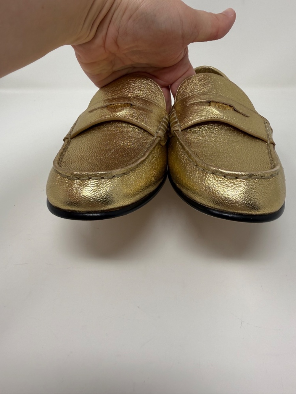 New Veronica Beard Penny Metallic Leather Loafer Gold Sz 9 - Picture 10 of 15